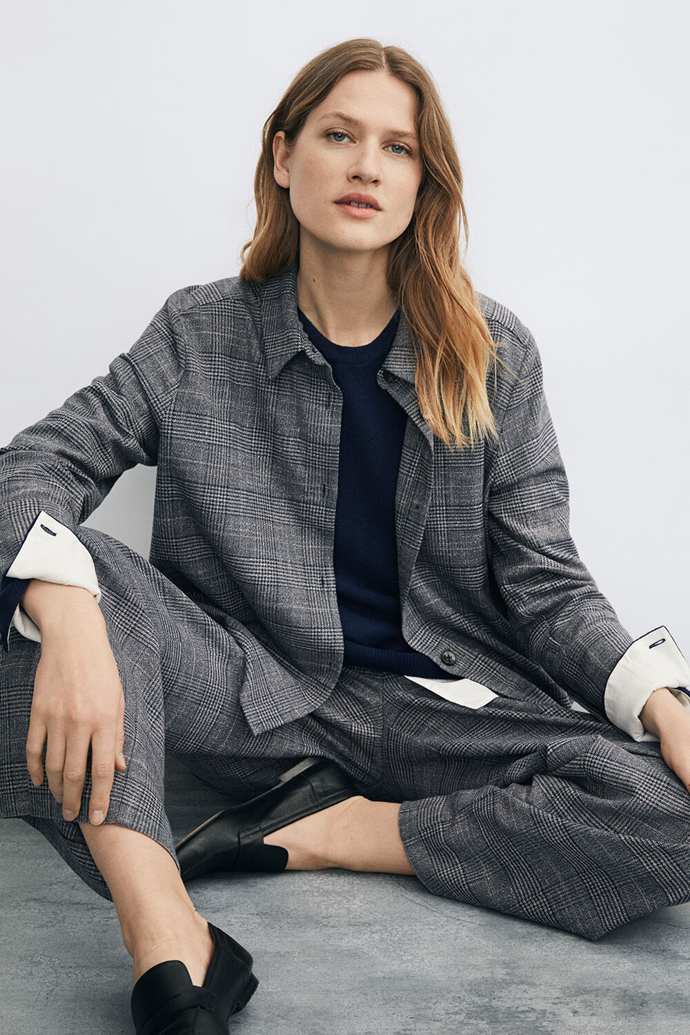 Iowa Shirt - D. Grey mel., Frayana Wool jumper - Navy Blazer, Palien Trousers - D. Grey mel.