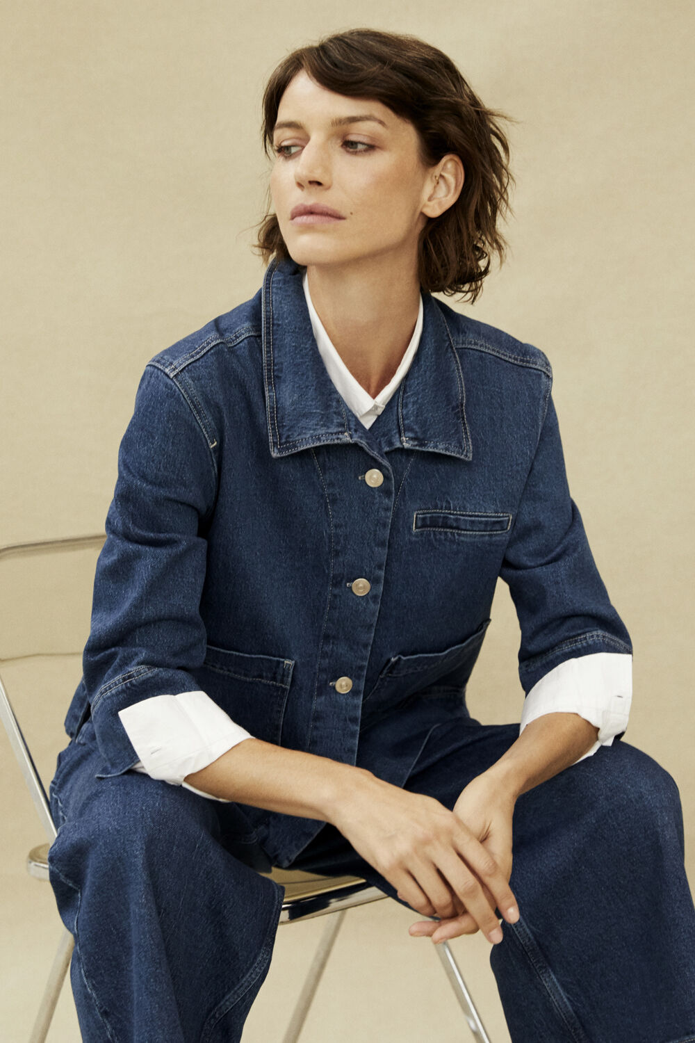 Ivalisse Denim Shirt Jacket - Blue Denim, Polienne Denim Trousers - Blue Denim, Imma Shirt - White