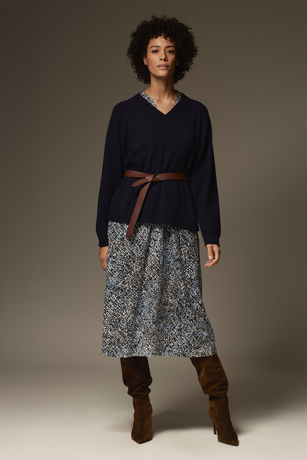 Fordane Pullover - Navy Blazer, Otobia JERSEY Dress - Proven Blue, Rasline Belt - Sh. Chocolate