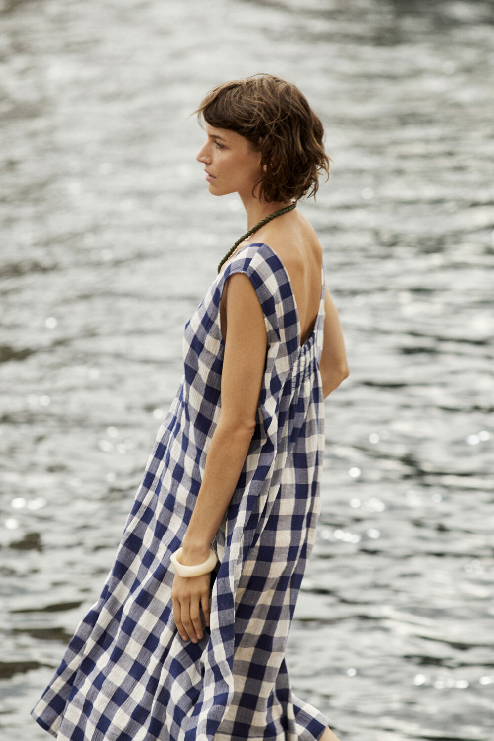 Ordella Dress - Medieval Blue, Riborg Necklace - Olivine, Raveira Bracelet - Fog