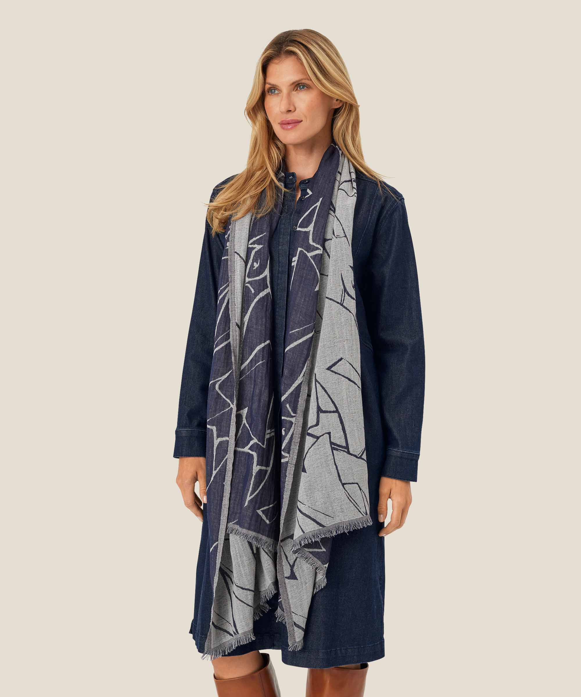 Astali Scarf, Navy Blazer