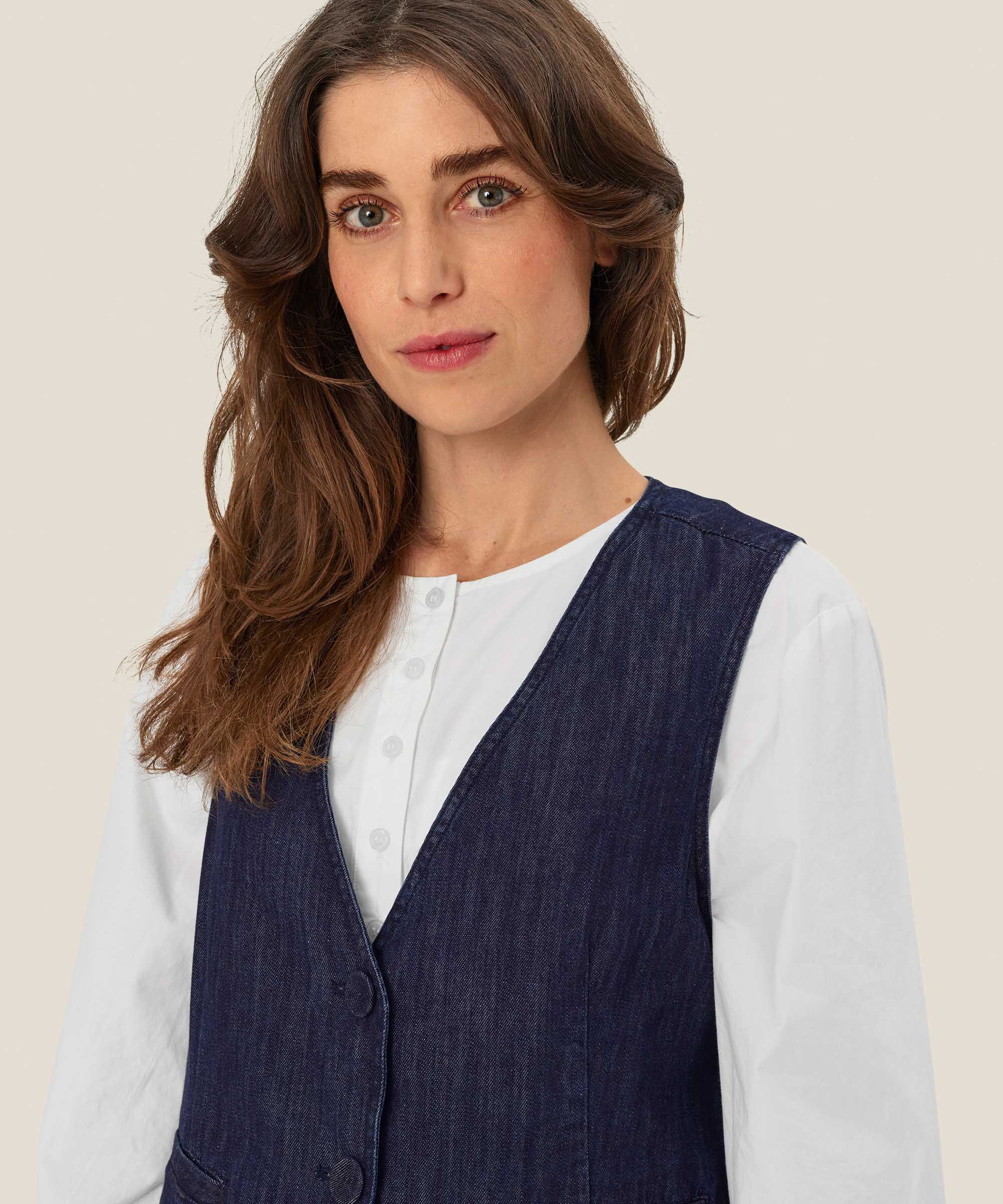 Julesa Denim Waistcoat, Dark Denim