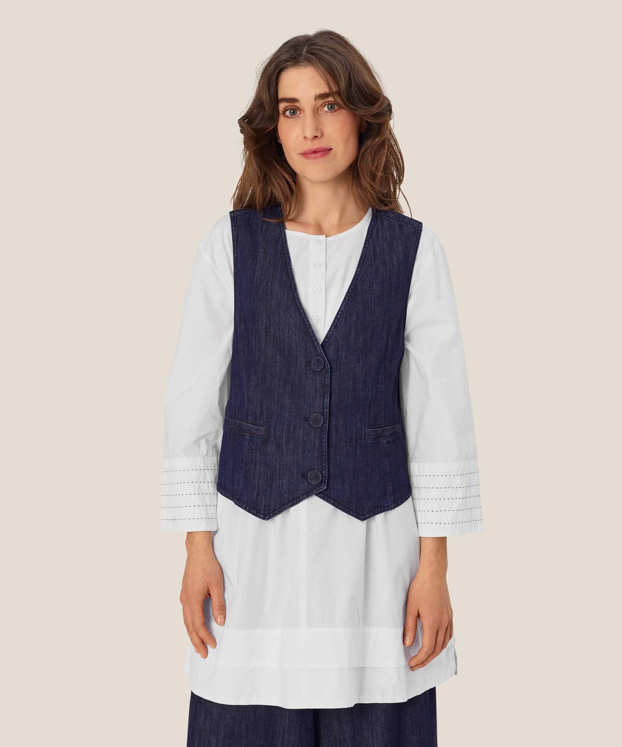 Julesa Denim Waistcoat, Dark Denim