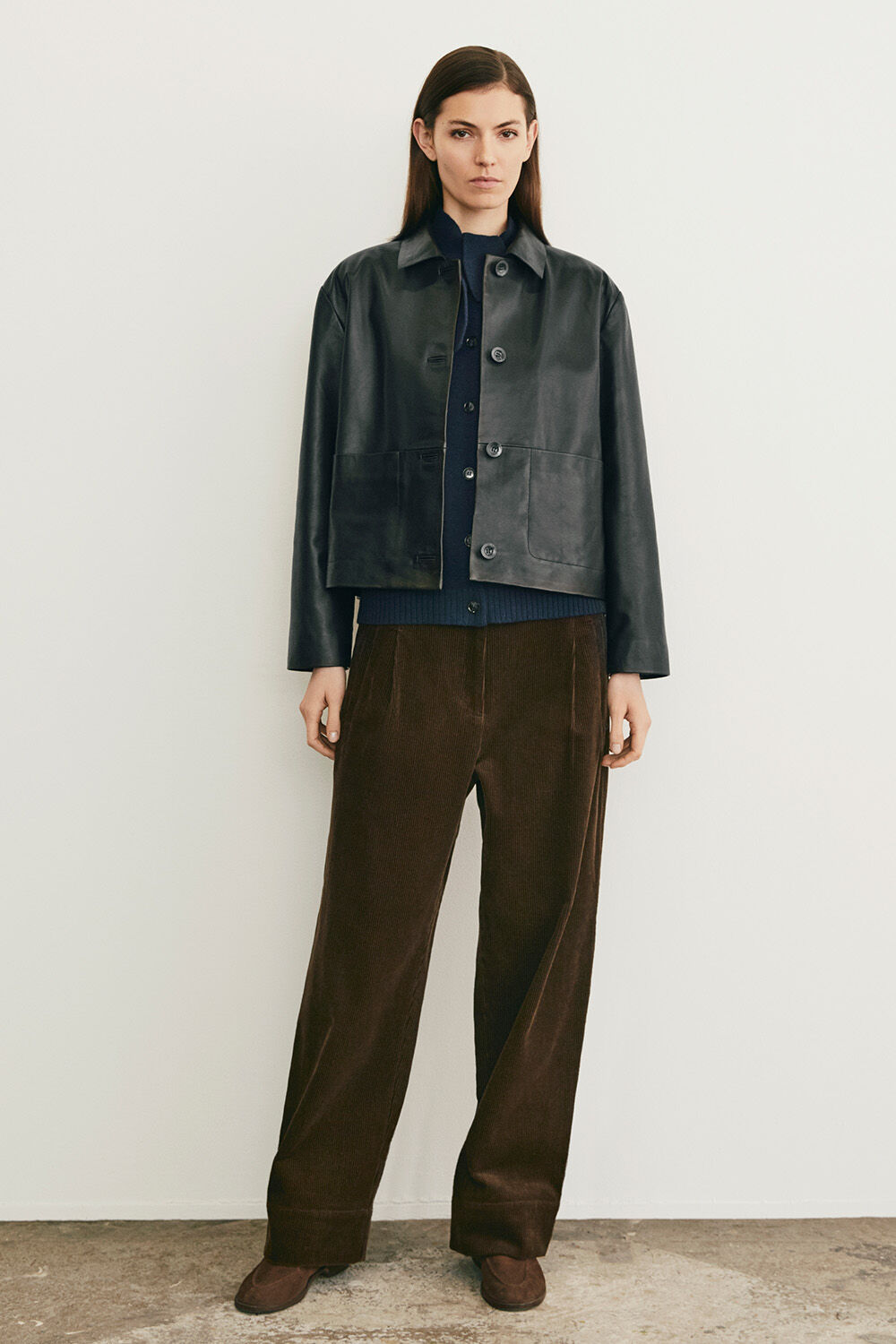 Jolissa Jacket - Black, Lokimia Wool Cardigan - Dress Blue, Phomello Trousers - Slate Black