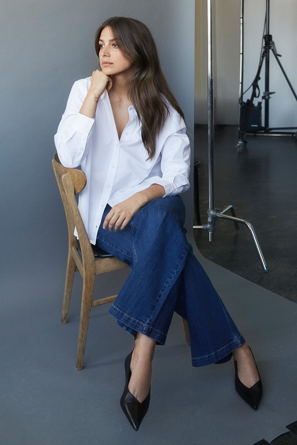 Imma Shirt - White, Passang Trousers - Blue Denim